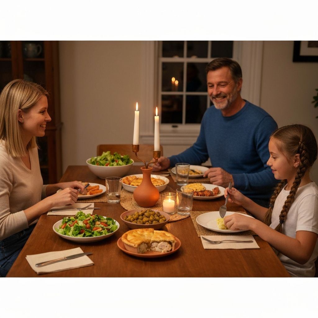 Warme Familienmahlzeit mit verschiedenen Speisen und Togetherness